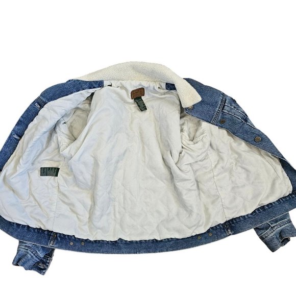 Vintage Y2K Denim Jacket L Trucker Coat Ralph Lauren‎ Sherpa Collar Insulated - Picture 4 of 13